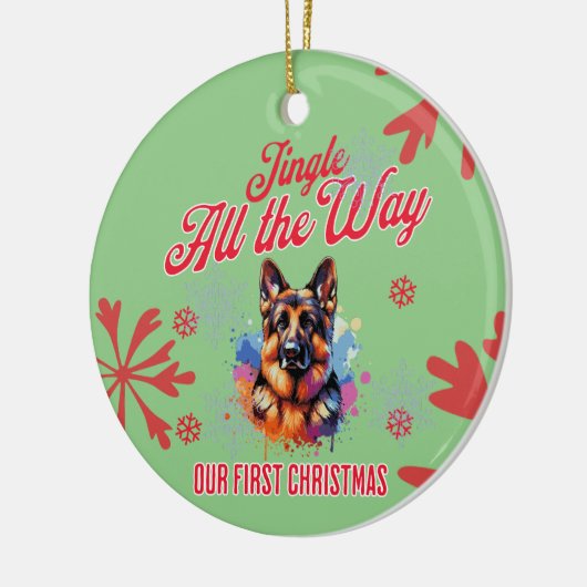Duitse herder eerste kerst keramisch ornament (Links)