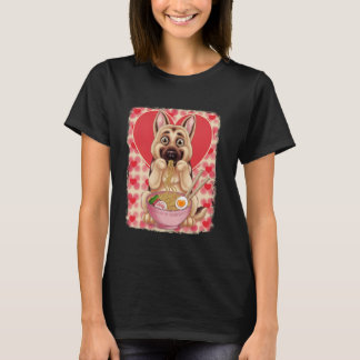 Duitse herder eet Ramen Noodles Bowl op Valen T-shirt