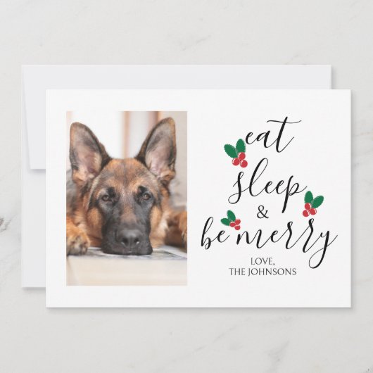 Duitse herder eet slaap wees vrolijk Foto Kerstmis Feestdagenkaart (Voorkant)