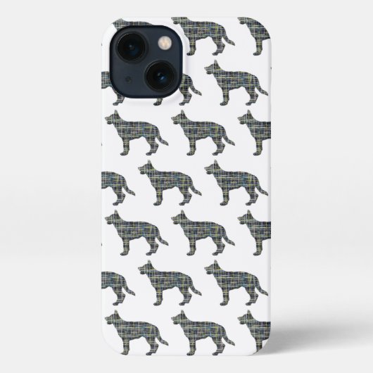 Duitse herder Elzasser Hond Silhouet Grid Wit iPhone Hoesje (Achterkant)
