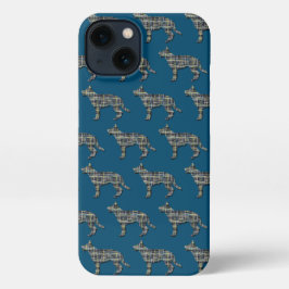 Duitse herder Elzasser Hond Silhouet Raster Blauw iPhone 13 Hoesje