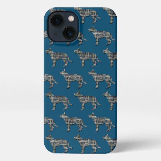 Duitse herder Elzasser Hond Silhouet Raster Blauw iPhone Hoesje (Achterkant)