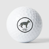 Duitse herder Elzassische hond Silhouet Mono Grid Golfballen (Voorkant)