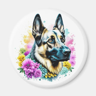 Duitse herder en bloemen ai kunst   magneet