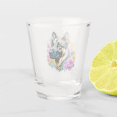 Duitse Herder en Bloemen kunst Shot Glas (Achterkant)