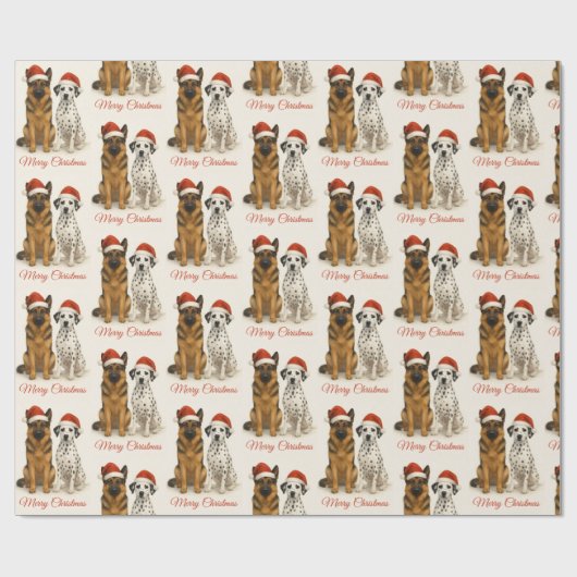 Duitse herder en Dalmatiër met kerstmutsen Cadeaupapier (Vlak)