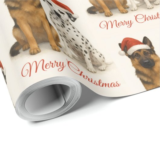 Duitse herder en Dalmatiër met kerstmutsen Cadeaupapier (Rol Hoek)