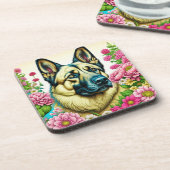 Duitse herder en grillige bloemen bier onderzetter (Linkerzijde)