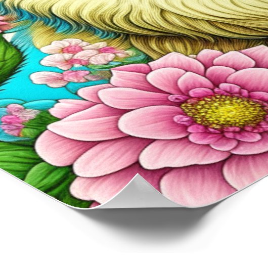 Duitse herder en grillige bloemen poster (Hoek)