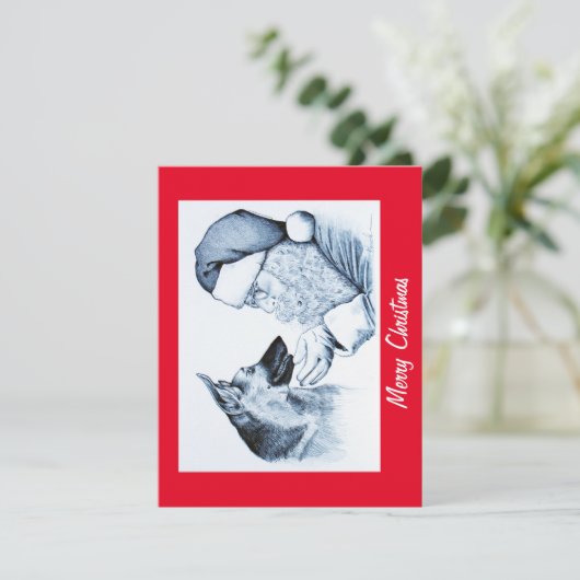 Duitse herder en kerstman bedankkaart (Staand voorkant)