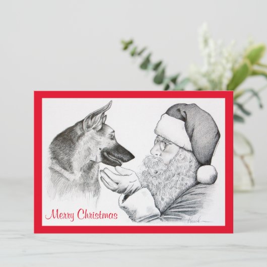 Duitse herder en kerstman feestdagenkaart (Staand voorkant)