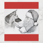 Duitse herder en Kerstman Kerstmis Wijn Etiket (Enkel label)