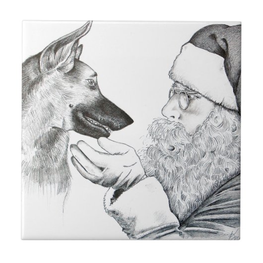 Duitse Herder en Kerstman Tegeltje (Voorkant)