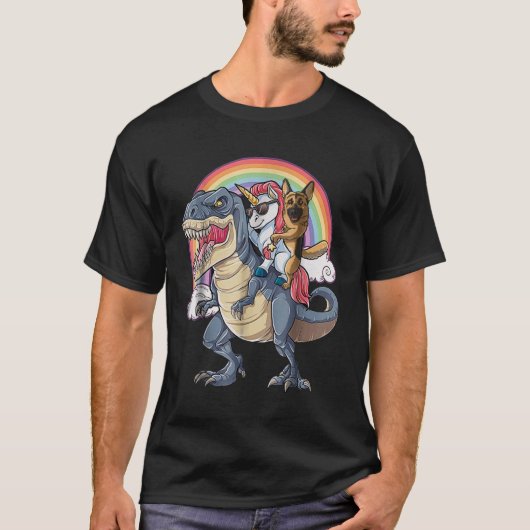 duitse herder en unicorn ride rex als boss te t-shirt (Voorkant)