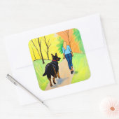 Duitse Herder en vrouw krijt kunst stickers (Envelop)