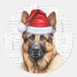 Duitse Herder en Woof Woord Kunst Kerstmis Ronde Sticker