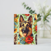 Duitse herder Floral Briefkaart (Staand voorkant)