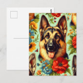 Duitse herder Floral Briefkaart (Voorkant / Achterkant)