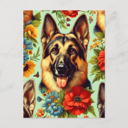 Duitse herder Floral Briefkaart (Voorkant)