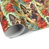 Duitse herder Floral Cadeaupapier (Rol Hoek)