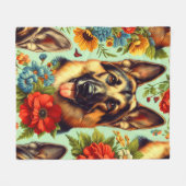  Duitse herder Floral Fleece Deken (Voorkant (Horizontaal))