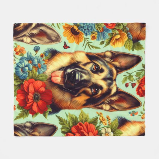  Duitse herder Floral Fleece Deken (Voorkant (Horizontaal))