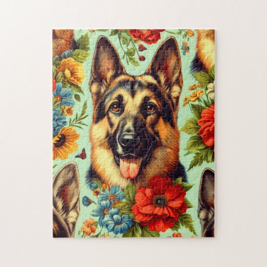  Duitse herder Floral Legpuzzel (Verticaal)