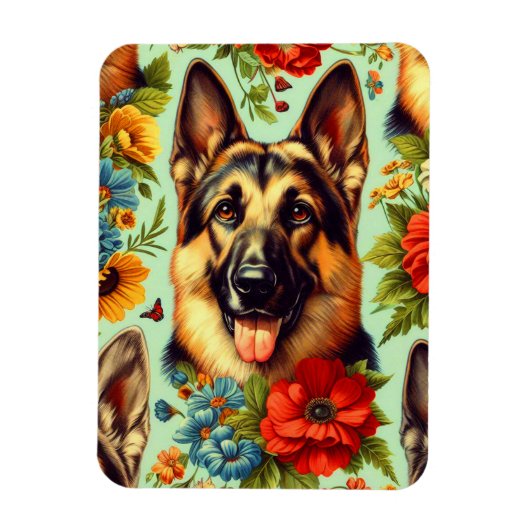 Duitse herder Floral Magneet (Verticaal)