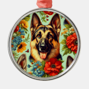 Duitse herder Floral Metalen Ornament