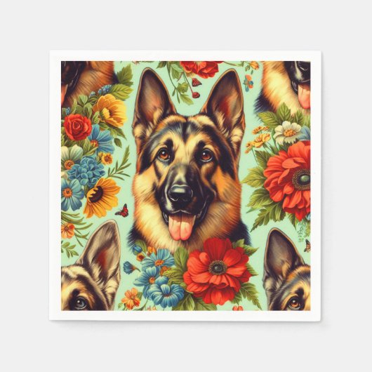 Duitse herder Floral Servet (Voorkant)