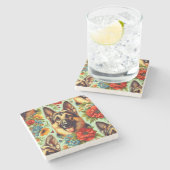  Duitse herder Floral Stenen Onderzetter (Zijkant)