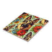  Duitse herder Floral Tegeltje (Zijkant)