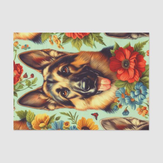  Duitse herder Floral Tissuepapier (Voorkant)