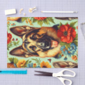  Duitse herder Floral Tissuepapier (Craft)