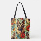  Duitse herder Floral Tote Bag (Achterkant)