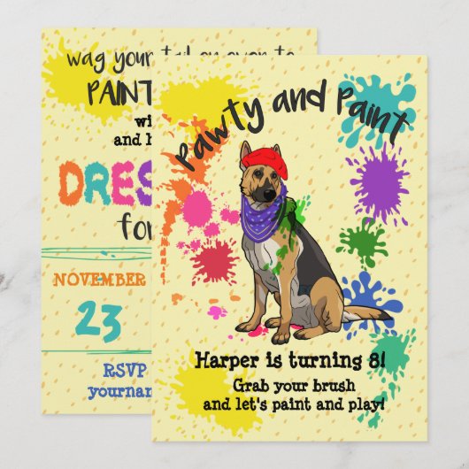 Duitse Herder Fun Art verjaardagsfeestje uitnodigi Kaart (Voorkant / Achterkant)