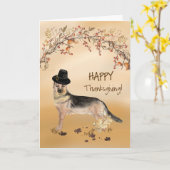 Duitse herder Funny Pilgrim Pet Thanksgiving Kaart (Gele Bloem)