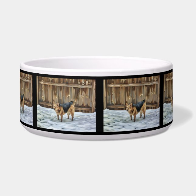 Duitse herder gehoord in de Sneeuwmedium Pet Bowl Voerbakje (Voorkant)