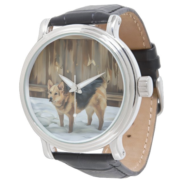 Duitse herder gehoord in de sneeuwwacht horloge (Gekanteld)