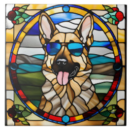 Duitse Herder Glas in lood Decoratieve Tegel Tegeltje