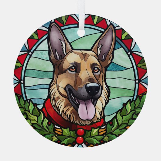 Duitse herder Glas in lood Kerstmis Glas Ornament (Achterkant)