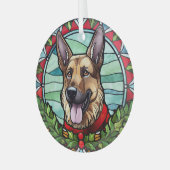 Duitse herder Glas in lood Kerstmis Glas Ornament (Voorkant links)