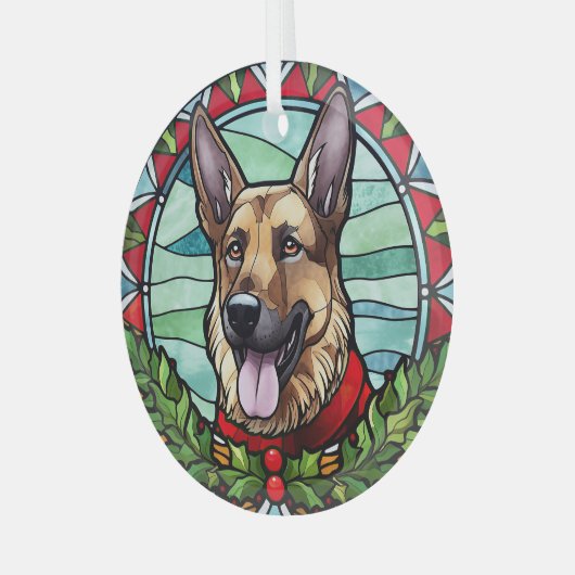 Duitse herder Glas in lood Kerstmis Glas Ornament (Voorkant links)