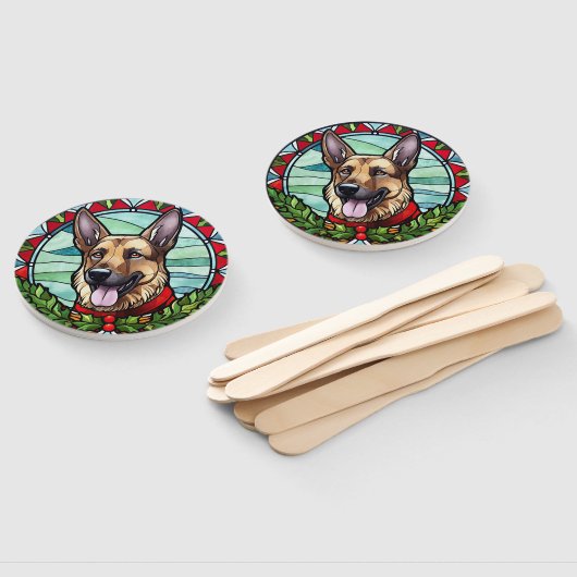 Duitse herder Glas in lood Kerstmis Handwaaier (Niet-gemonteerd)