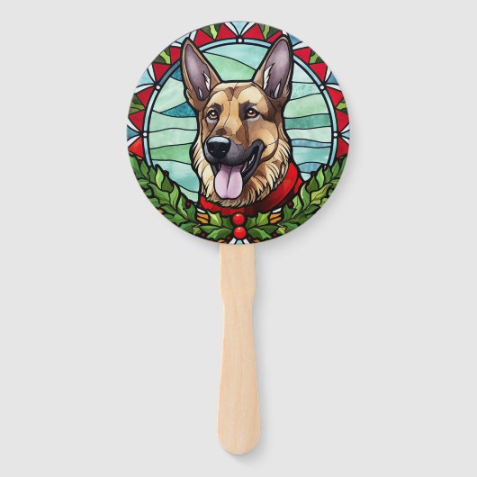 Duitse herder Glas in lood Kerstmis Handwaaier (Voorkant)