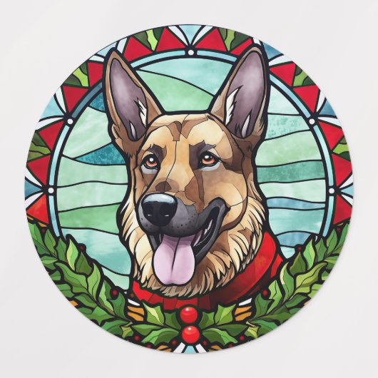 Duitse herder Glas in lood Kerstmis Labels (Design 2)
