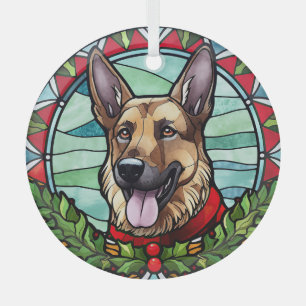 Duitse Herder Glas in Lood Kerstmis Ornament