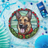 Duitse herder Glas in lood Kerstmis Papieren Bordje (Feest)