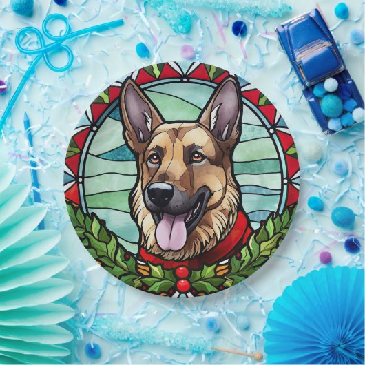 Duitse herder Glas in lood Kerstmis Papieren Bordje (Feest)