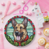 Duitse herder Glas in lood Kerstmis Papieren Bordje (Feest)